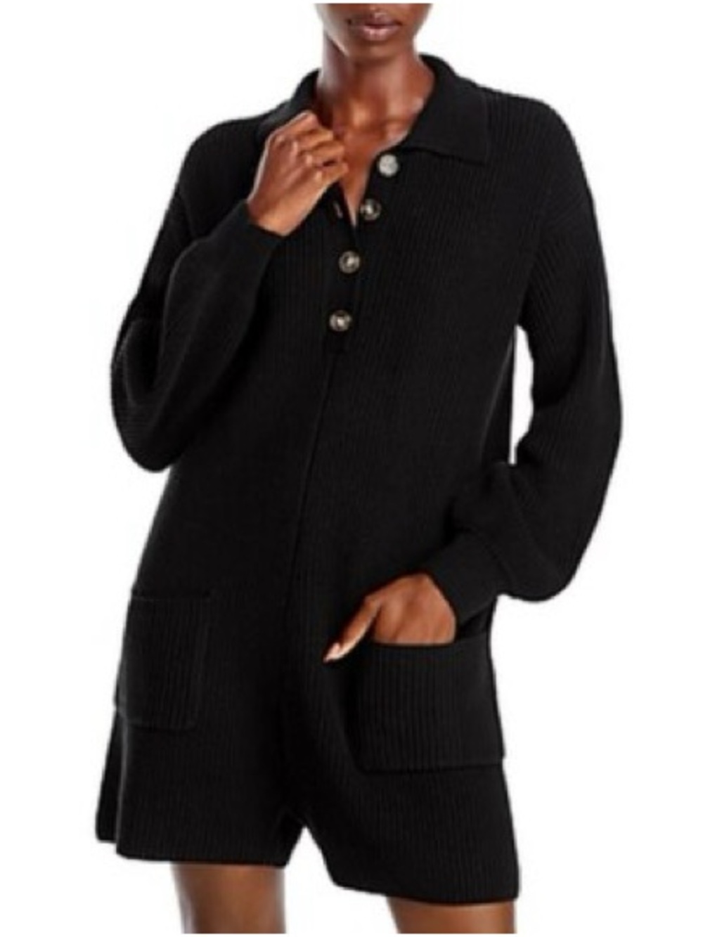 Aqua Black Knit Button-Front Women's Sweater Romper